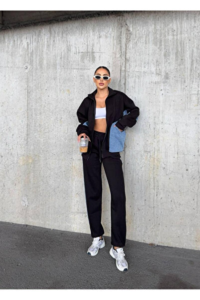 Ferte SET DE PENTRUȚE DE SPORT CU FERMUAR DE MĂRIME MARE PENTRU FEMEI SET DE PENTRUȚE DE SPORT DETALIAT DE DENIM SET DE SPORT CASUAL