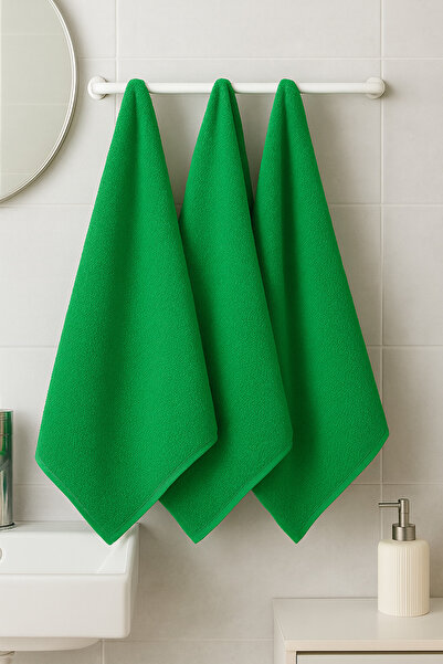 Benetton Home 3 Pieces Bath Towel Hand Face Body Green 100% Cotton 50X90 cm Hand Towel