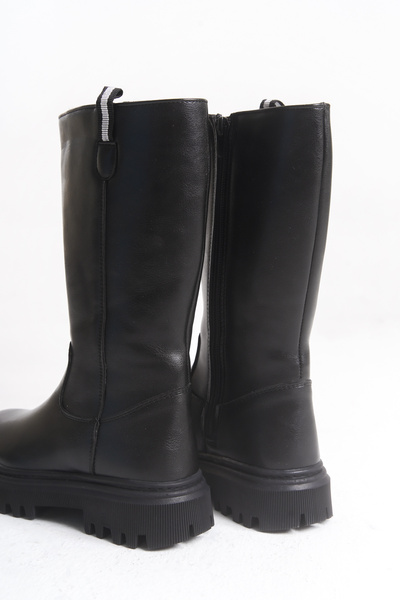 Moda Lime Girl's Long Zippered Simple Flat Model Waterproof Thick Flexible Comfortable Sole Winter Boots