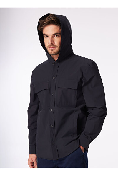 Fabrika Lacivert Erkek Kapüşonlu Loose Fit Su İtici - Bi Strech Gömlek F4SM-G...