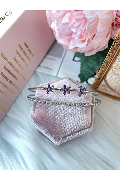 Perry Accesories سوار فولاذي فاخر مرصع بحجر الزركون الوردي، سوار على شكل فراش...