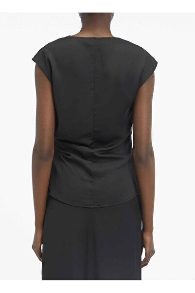 Calvin Klein Degaje Yaka Düz Siyah Kadın Bluz GERİ DÖNÜŞTÜRÜLMÜŞ CDC DRAPED TOP