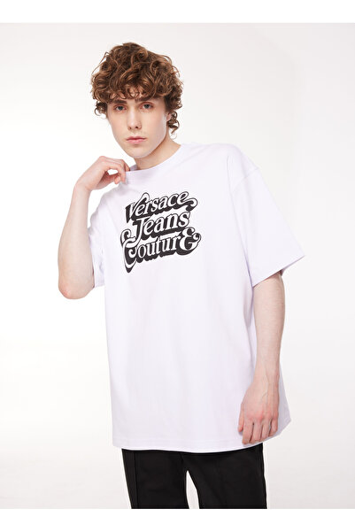 VERSACE JEANS COUTURE Bisiklet Yaka Beyaz Erkek T-Shirt 75GAHG02CJ01G003