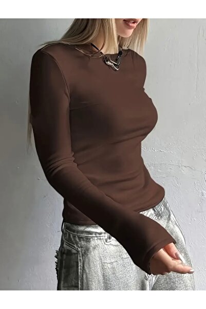 peri tower Καφέ Fleece Inside Slim Fit Μακρυμάνικο Σώμα για Φθινόπωρο, Χειμώνα