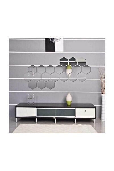 Numa Concept 12 Pieces Mirrored Silver Plexiglass - Laser Cut Wall Decoration Honeycomb, 10X10 cm