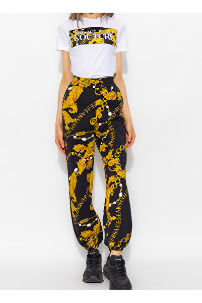 VERSACE JEANS COUTURE Bisiklet Yaka Baskılı Beyaz Kadın T-Shirt 75HAHE01