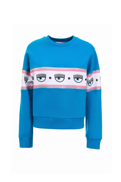 CHIARA FERRAGNI Bisiklet Yaka Baskılı Mavi Kadın Sweatshırt 75CBIF03