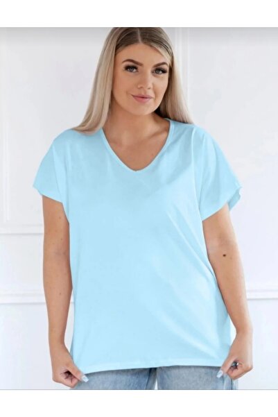 Barato Tricou premium din bumbac cu decolteu în V Trend Plus Size