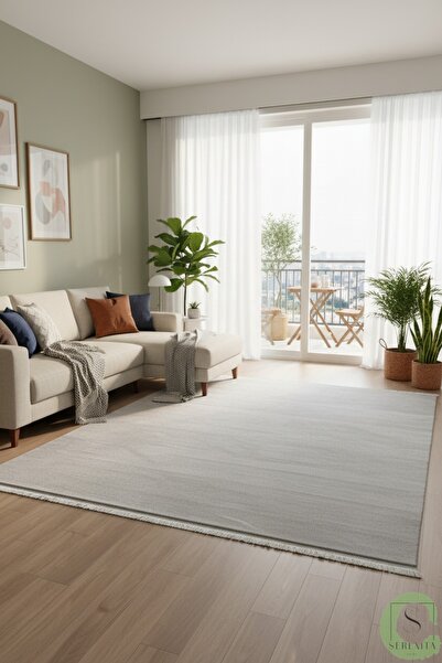 SERENİTA KAYMAZ TABAN GRİ POST/PELUŞ DÜZ SAÇAKLI MODERN OTURMA ODASI SALON MU...