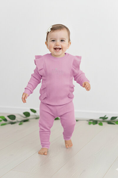 Ege Bebek طقم ملابس علوي وسفلي مطبوع عليه Happt للفتيات الصغيرات، قماش قطني، ...