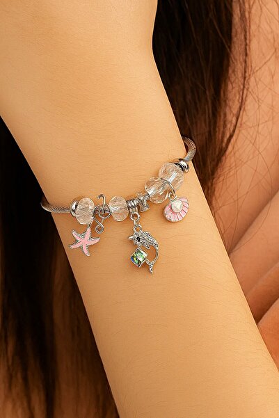 Satış Diyarı سوار من الفولاذ الساحر يضيف قيمة إلى أسلوبك بتصميم المحار واللؤل...