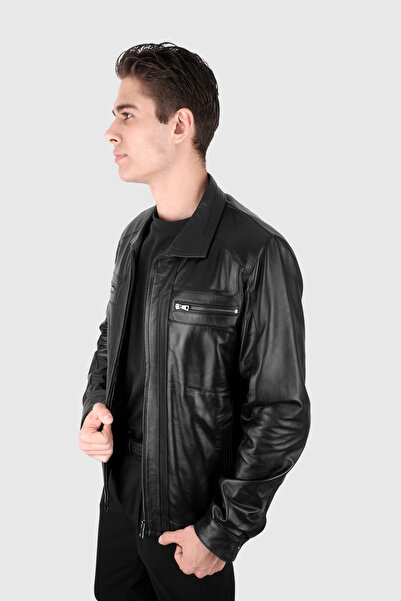 Şahan Deri Denizli Robert Erkek Siyah Hakiki Deri Mont