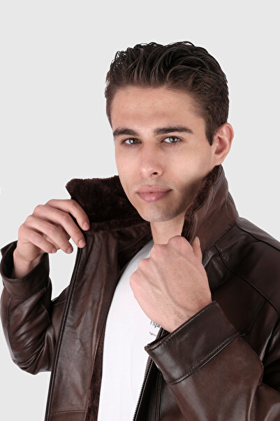 Şahan Deri Denizli Robert Fındık Kürklü Hakiki Deri Mont