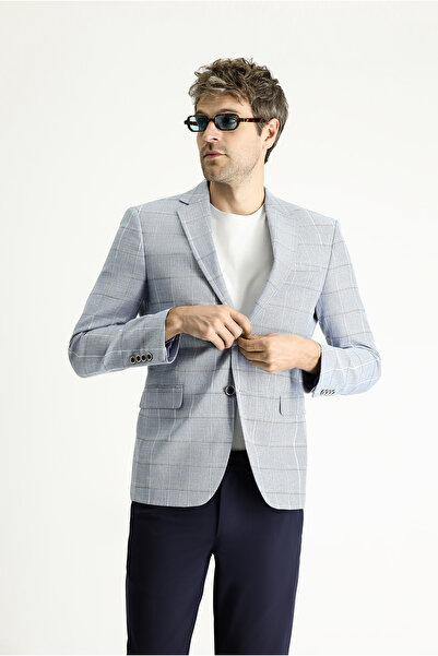 Kiğılı Класическо сако от лен с тънък крой и тартан мотив