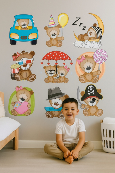 KT Decor Set zidnih naljepnica sa slatkim medvjedićima za dečiju sobu