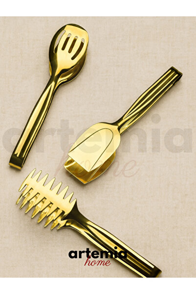 DMR LİFE Osiris Model Gold Servis Sunum Makarna Pasta Salata Kek Maşa Seti Takımı   (3 ) Parça