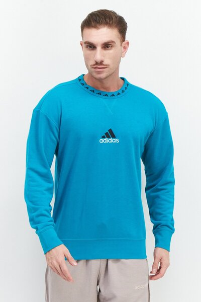adidas Men Sportswear Fit Logo Sleeve Training Sweatshirt, Emerald Blue