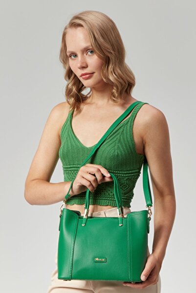 Morpelikan Women's Three Compartment Adjustable Cross Shoulder Strap Green Hand Shoulder Bag