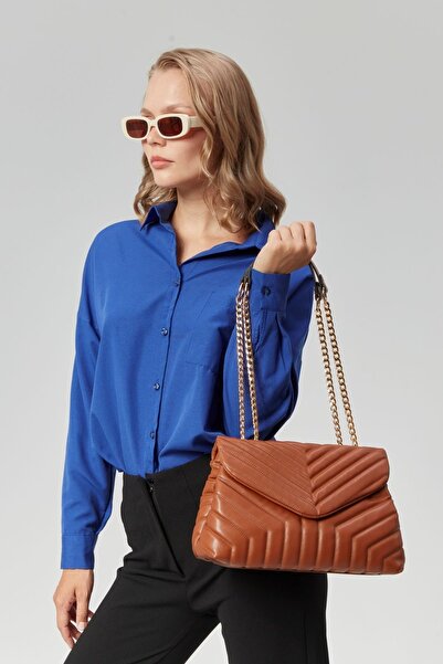 Morpelikan Γυναικεία τσάντα ώμου με καπιτονέ με χρυσό λουράκι αλυσίδας - Τρία διαμερίσματα