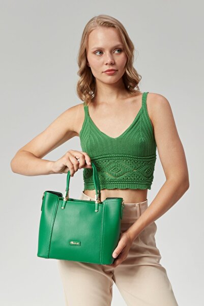 Morpelikan Women's Three Compartment Adjustable Cross Shoulder Strap Green Hand Shoulder Bag