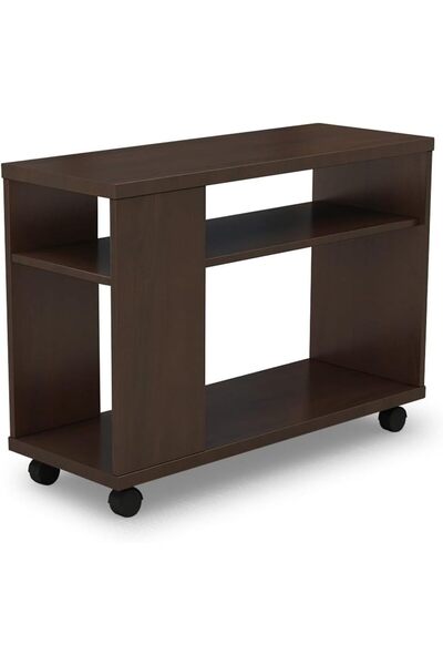 Eleva Home Modern Wooden Side Table with Shelves & Casters, Multifunctional End Table for Small Space, Brown