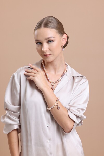 Birinci 925 Ayar Gümüş Zirkon Taşlı Multicolor Doğal Barok İnci Kadın Küpe