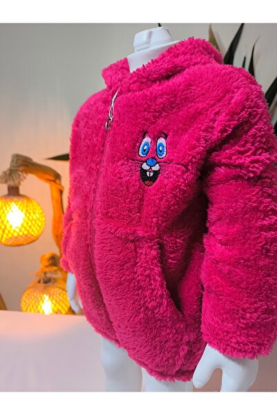 Star Pop Kız Çocuk Peluş Polar Hırka Kapşonlu Fermuarlı Cepli Pembe Beyaz Siyah Mor !!! Dar Kalıp