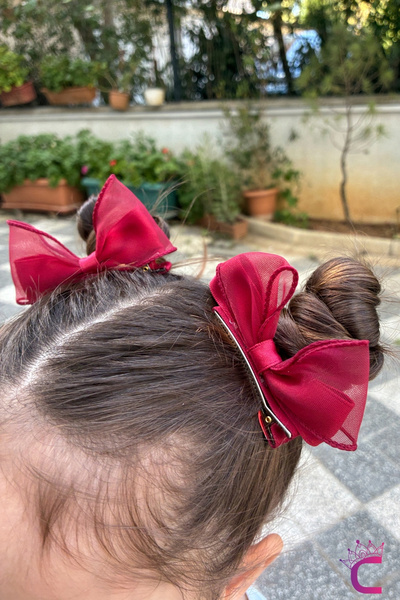 Cinderella مجموعة من 2 مشبك شعر بشريط أحمر بوردو 9 سم - 23 أبريل 29 أكتوبر مش...