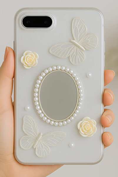 Fibaks Apple iPhone 7/8 Plus Case 3D Butterfly Rose Pattern Mirrored Glitter Transparent Design Silicone Cover