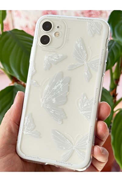 Fibaks iPhone 12 Compatible Case Designed Patterned Camera Protection Transparent Butterfly Flexible Soft Silicone Cover