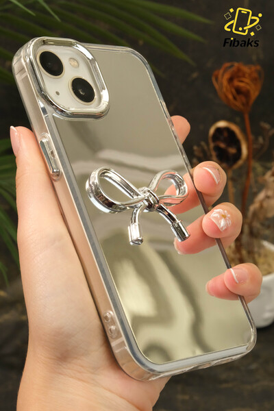 Fibaks iPhone 11 Compatible Case Mirrored Silver 3D Bow Pattern Shock Absorbing Silicone Cover