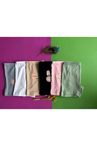 KOTA Kadın Şort-Boxer Set Pamuklu 6 li Beyaz, Ten, Siyah, Yeşil, Mavi ve Pembe Renk Fitilli Şort Bermuda