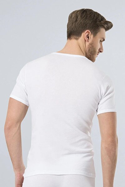 TÜREN 141 White Men's Ribbed O Neck Open Undershirt