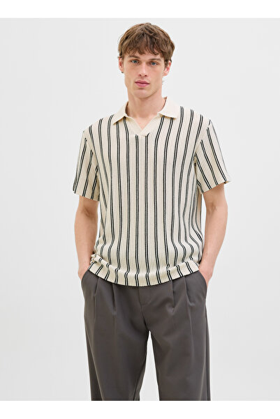 Jack & Jones Λευκό ανδρικό μπλουζάκι πόλο 12276317_JPRBLUHARRY SS SPLIT NECK