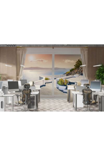 Özel Duvarlar Perdeli Balkon Teras Manzarası Mükemmel Derinlik Hissi Duvar Ka...