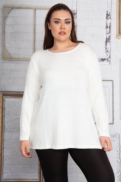 Şans Women's Large Size Bone Crew Neck Viscose Tunic 65n22869