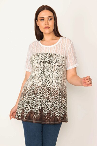 Şans Women's Large Size Bone Robe Lace Blouse 65n23354