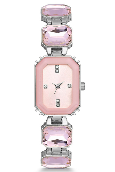 Forentina Pembe Taşlı Gri Metal Kol Saati PS3840