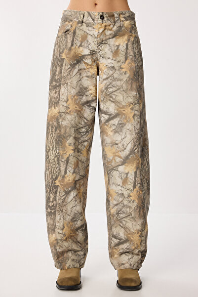 Lovelyİstanbul Džíny Barrel Fit s potiskem LUT0020 KHAKI