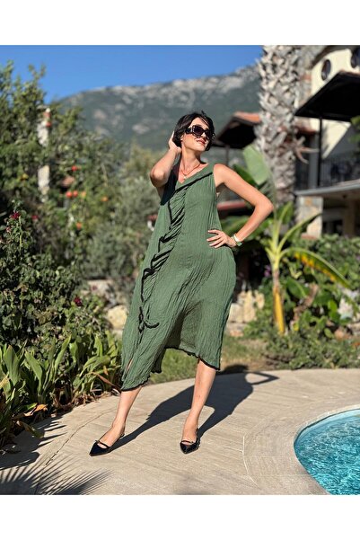 Punta Otantik VL7051 Ισπανικό φόρεμα Voile Χακί