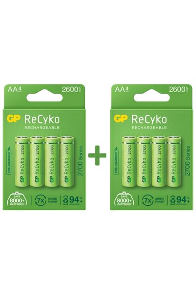 GP Recyko 2700 Serisi Aa Kalem 8'li Şarj Edilebilir Pil