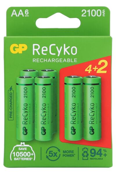 GP Batteries 2100Mah 4+2 Şarjlı Kalem Pil Recyko
