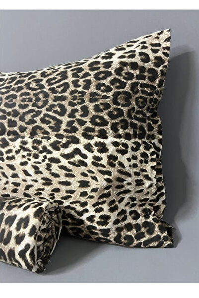 Çt Çeyizci Tekstil طقم ملاءة سرير مفردة قابلة للتمدد + غطاء وسادة واحد مقاس 100x200 سم بنمط جلد الفهد