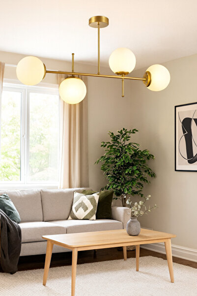 Modavize Feris Modern Tasarım Salon Mutfak Yatak Odası Eskitme Renk Beyaz Camlı 4 Lü Avize