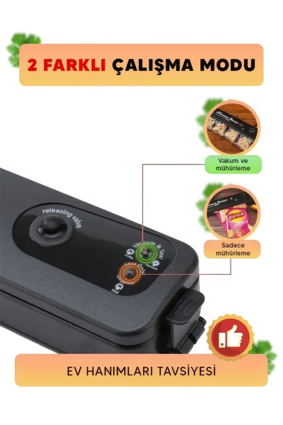 Vacuum Sealer Gıda Mühürleme Vakum Makinesi- Yiyecek Tazeliği Koruma Ev Ve Restoran- 10 Adet Poşet Hediyeli