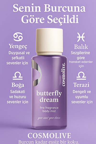 Cosmolive Vücut Spreyi Body Mist | Love Spell | Butterfly Dream | Işıltılı | Nemlendirici | Kadın | 250 ml