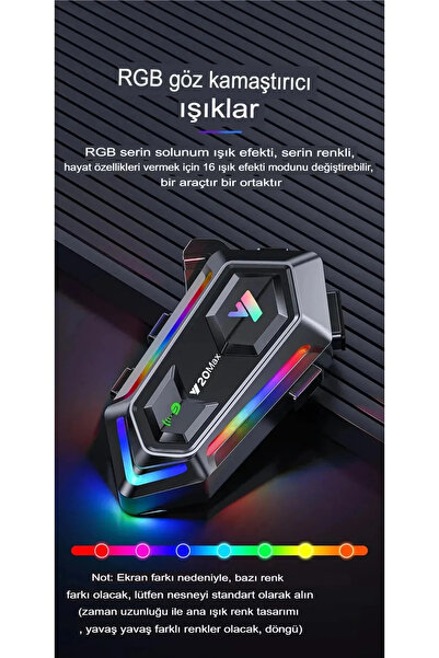 Wair Teknoloji Y20 MAX 2 Kişi Bağlantılı RGB  Işıklı 1000mAh Bluetooth Motosiklet Kask Kulaklık İntercom Uyumlu