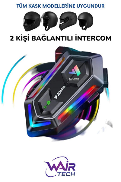 Wair Teknoloji Y20 MAX 2 Kişi Bağlantılı RGB  Işıklı 1000mAh Bluetooth Motosiklet Kask Kulaklık İntercom Uyumlu
