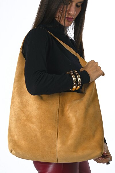 ABBRA Women's Real Suede Leather Double Zipper Lined Bag