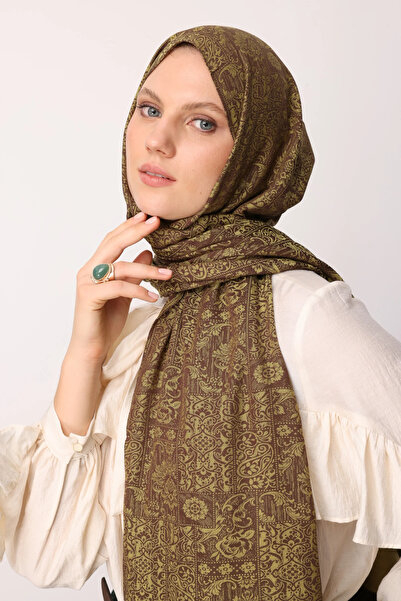 Mooncorn Σάλι διπλής όψης με μοτίβο χενάς Bitter Coffee-Salmon